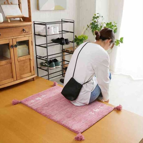 玄関マット 室内 50x80cm ミニラグ ホノカ 6色対応 玄関 ラグ おしゃれ 屋内 ウール100％ ラグマット ウールラグ 長方形 ギャッベ 手織り 防炎 オールシーズン シンプル  50×8
