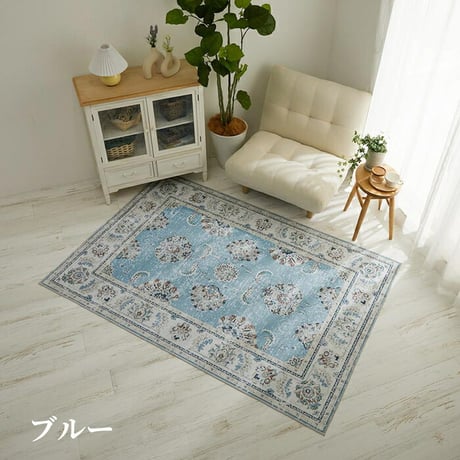 ラグ カーペット マット 洗える おしゃれ ローズ ブラウン ブルー 130x190cm ヴィンテージプリント HOT対応 洗濯機OK カミーナ 北欧 モダン シンプル デザイン かわいい かっこい