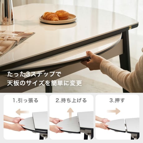 伸縮式セラミック円形ダイニングテーブル＆チェア-グレー-　7点セット