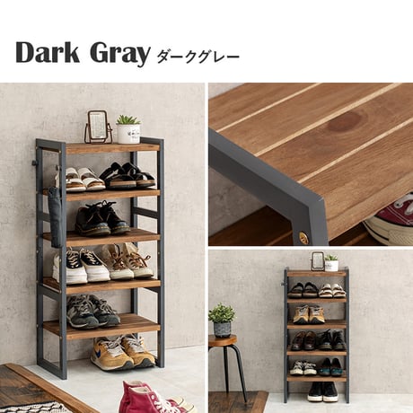 シューズラック MSS-6710 棚5段/ロータイプ 幅45×奥行28×高さ92cm ラック 可動棚 高さ調整 最大12足収納 フック2個付 天然木 サンダル ブーツ 靴 選べる1