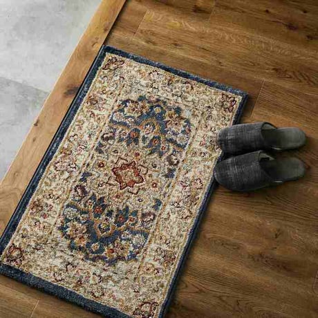 玄関 屋内 屋外 輸 入 ネカル アイボリー 約50×80cm 長方形 民族調 エスニック モダン シンプル オールシーズン 丈夫  50×80cm ルカス ブルー