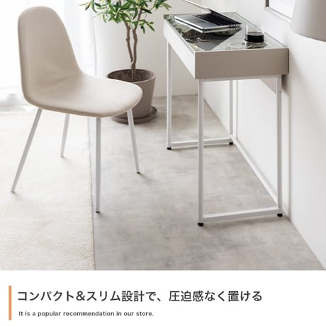 デスク 机 パソコンデスク テーブル ディスプレイ ガラス 収納 引き出し 可愛い 1人暮らし ワンルーム 化粧品 ドレッサー 勉強机 大理石調 マーブル ストーン サロン 幅80 コンパクト 化粧
