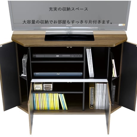 テレビ台 ハイタイプ コーナー 43インチ 43型 対応 幅100cm 高さ74cm キャスター付き テレビボード TV台 キャビネット ガラス扉 スモーク 木製 寝室 リビング 収納 おしゃれ ブ
