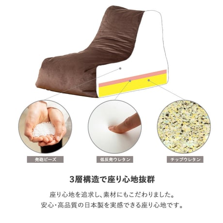 ビーズクッション ソファ 大きめ 特大 ジャンボ クッション 座椅子 低反発 背もたれ 三角 日本製 おしゃれ 1人 一人用 1p 布 ファブリック ブラウン グレー シンプル 北欧 新生活 一人暮