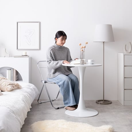 カフェテーブルセット 机 ダイニング デスク チューリップ 折り畳みクリアチェア 椅子 2点 円形 丸型 食卓 一人暮らし 白 リビング コンパクト ホワイト テレワーク 大人女子