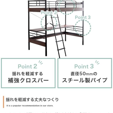 ロフトベッド ハイタイプ ロフト パイプベッド システムベッド おしゃれ 子供部屋 宮付き コンセント付 コンセント2口付き 宮棚 一人暮らし ワンルーム シングル シングルサイズ