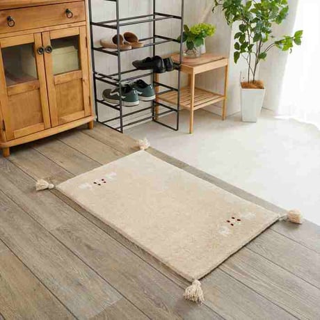 玄関マット 室内 50x80cm ミニラグ ホノカ 6色対応 玄関 ラグ おしゃれ 屋内 ウール100％ ラグマット ウールラグ 長方形 ギャッベ 手織り 防炎 オールシーズン シンプル 50×80