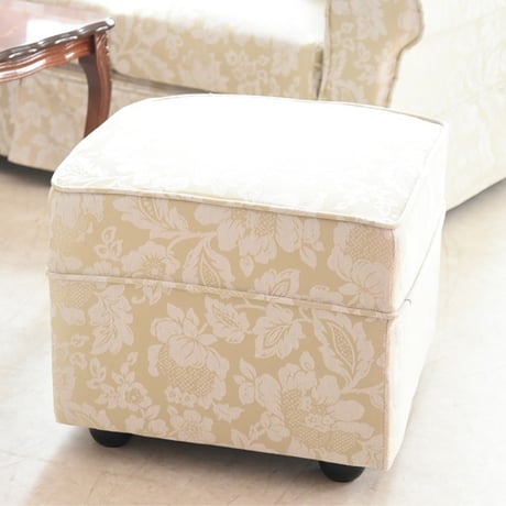 ヨーロピアン オットマン スツール シャンパンゴールド(ベージュ) 幅52cm ドマーニ アンティーク調 おしゃれ ファブリック 布張り 足置き 玄関チェア ドレッサー椅子 輸入家具