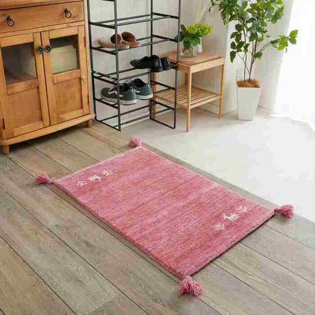玄関マット 室内 50x80cm ミニラグ ホノカ 6色対応 玄関 ラグ おしゃれ 屋内 ウール100％ ラグマット ウールラグ 長方形 ギャッベ 手織り 防炎 オールシーズン シンプル  50×8