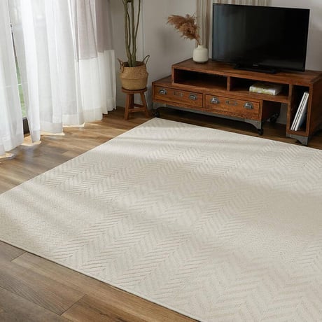 ラグ カーペット トラム アイボリー ベージュ 130×190 綿混 コットン 洗濯機OK HOT対応 床暖房対応 防ダニ抗菌 防臭 リビング グ 洗濯機OK HOT対応・床暖房対応 防ダニ