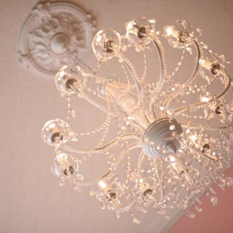 お手軽シャンデリア12灯（LED電球付き） 姫系 プリンセスホワイト 引掛けシーリング付き 簡単取り付け 天井照明 ゴージャス おしゃれ 12畳 ダイニング リビングロココ調 ヨーロピアン クラシッ