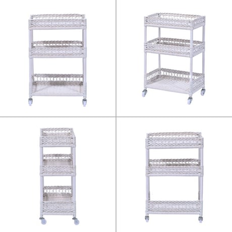 アジアン家具 ラタン 3段ランドリーラック チェスト ランドリーラック キャスター付 籐かご ランドリーワゴン ホワイト 白 可愛い アジアン 収納 脱衣所 洗濯籠 カゴ付 ランドリーボックス バス