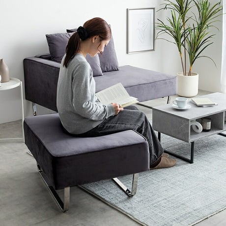 オットマン 足置き サイドチェア ユニット チェア 椅子 スツール ソファ ソファー フロアソファ ローソファ 単品 1人掛け 1P 一人 アームレス 広々 ベロア ベルベット風 シルバー脚 幅82