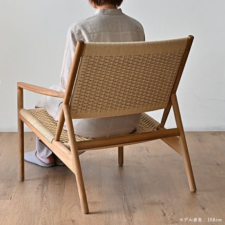 ラウンジチェア 肘付き 1脚 単品 アームチェア 木製 チーク 無垢材 天然木 ペーパーコード おしゃれ ナチュラル 北欧 和風 インテリア 和モダン 完成品 リビング 家具 ジャパンディ 高級感
