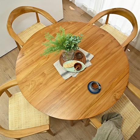 開梱設置無料 ダイニングテーブル 単品 120cm幅 木製 4人用 チーク無垢材 丸型 コンパクト ダイニングテーブル 机 木製 インテリア おしゃれ ナチュラル 天然木 北欧 カフェ 食卓 モダン