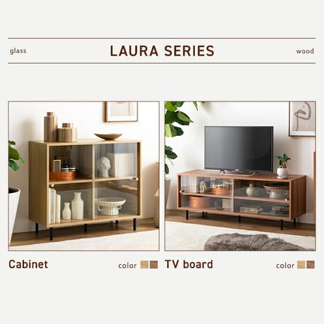 ガラス テレビ台 ローボード 木製 テレビラック スリム テレビボード 収納 TV台 省スペース ガラス扉 壁寄せ 一人暮らし 収納棚 Laura ラウラ 収納付き 幅120 可動棚 2段 ロータイプ