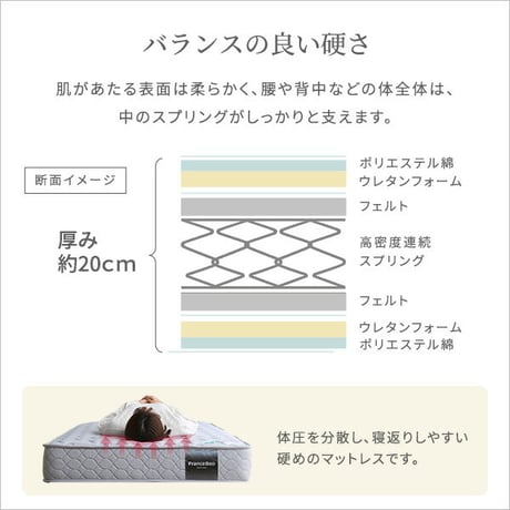 高密度連続スプリングマットレス ダブル 硬め 日本製 フランスベッド 両面仕様 リバーシブル ジャガード生地 衛生マットレス 防ダニ 防臭 抗菌 かため 国産 マットレスのみ マッ