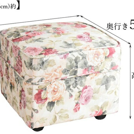 子 スツール かわいい おしゃれ ローズ柄 収納スツール スクエア ローズ 座れる 耐荷重80kg 折りたたみ コンパクト 薔薇柄 猫柄 椅子 チェア オットマン 足置き