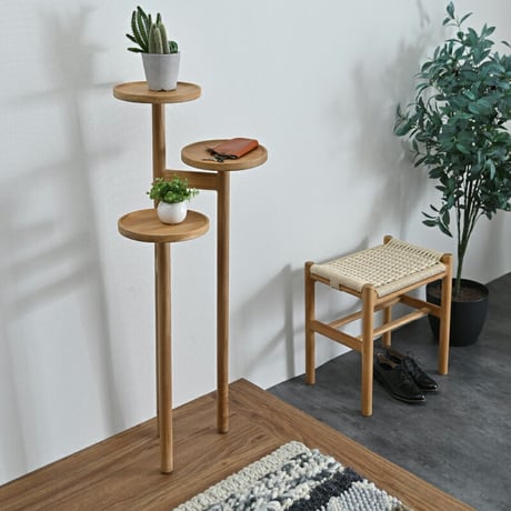ステップトレイテーブル チーク 無垢材 フラワースタンド 木製 観葉植物 テーブル トレイ 収納 ラック 天然素材 木製 3段 スリム 和モダン アジアン ナチュラル カントリー 玄関 リビング 組