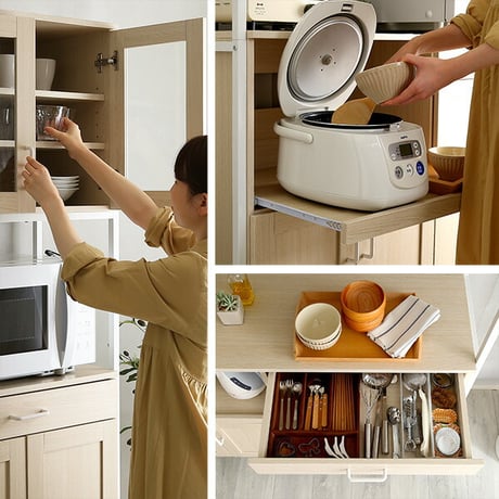 さわやかなオシャレワイド食器棚 Frais-フレ- FRA-18120--WOK ホワイトオーク ホワイトオーク W122.6×D40×H183 cm ホームテイスト 食器棚 キッ