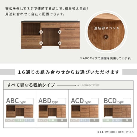 日本製 特殊鋼板を使った組み合わせキッチンカウンター 180cm オープン収納+引き出し収納+扉収納