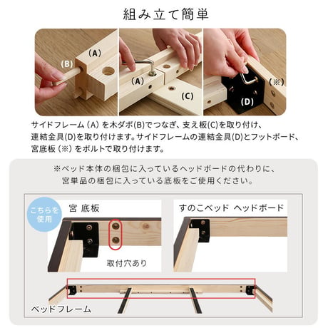 【宮セット】パイン材高さ2段階調整脚付きすのこベッド(ダブル)