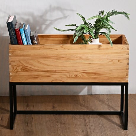 プランターボックス プランターラック 幅70cm 植木鉢棚 シェルフ ケース 本棚 リビング パーテーション チーク無垢 木製 シンプル ソープ仕上げ ブラックスチール 鉄脚 北欧 ナチュラル