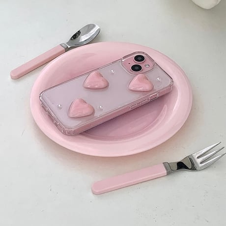 Heart Pearl Gel Hard Resin Case Pink