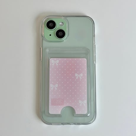 Transparent Card Pocket Case Mint ribbon Dot
