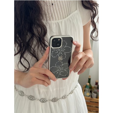 [MagSafe pink ring] Petal Dots Silver Frame Transparent Case