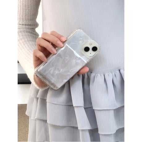 [Mag Safe] White Silver Ballet Core Ribbon Spring Card Pocket