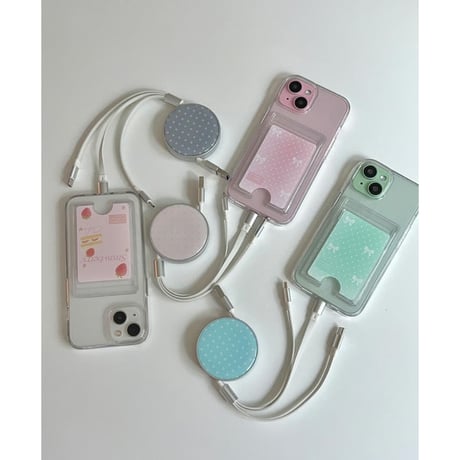 Transparent Card Pocket Case Pink Berry Cream
