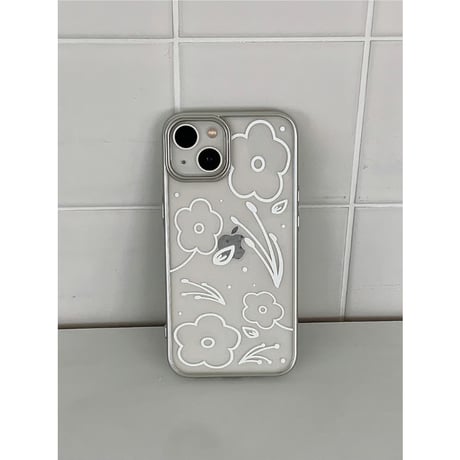 [MagSafe Gray Ring] Soft Bloom Silver Frame Transparent Case