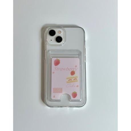 Transparent Card Pocket Case Pink Berry Cream