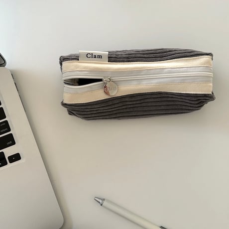 [Clam正規販売店]  round pencilcase Corduroy gray