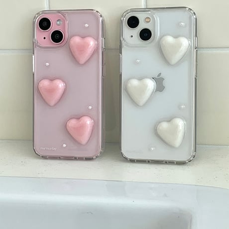Heart Pearl Gel Hard Resin Case Pink