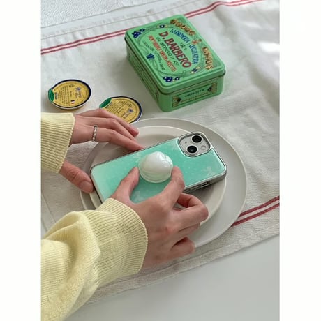 Mint Ribbon Dot Silver Epoxy Case