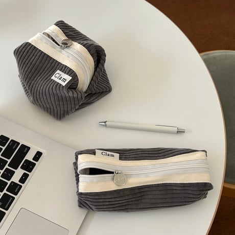 [Clam正規販売店]  round pencilcase Corduroy gray