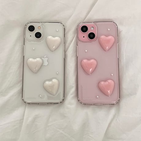 Heart Pearl Gel Hard Resin Case Pink