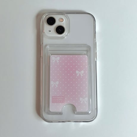 Transparent Card Pocket Case Mint ribbon Dot