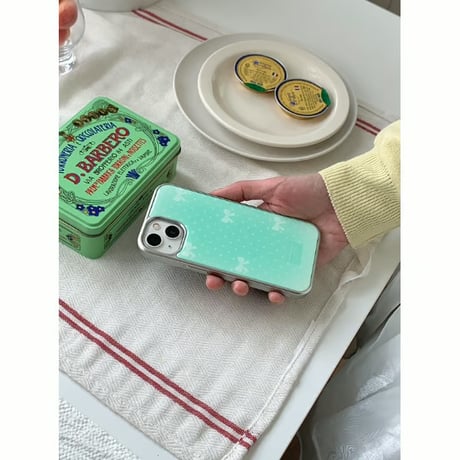 Mint Ribbon Dot Silver Epoxy Case