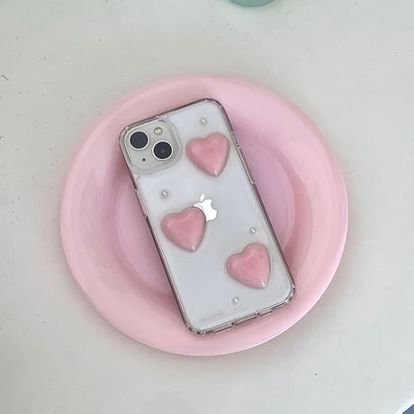 Heart Pearl Gel Hard Resin Case Pink