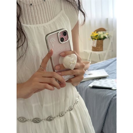 [MagSafe Pink Ring] Romantic Script Silver Frame Transparent Case