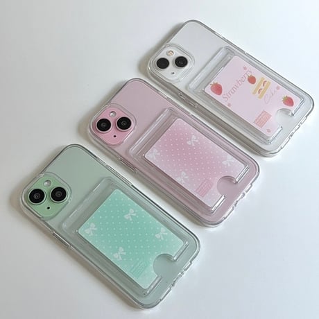 Transparent Card Pocket Case Mint ribbon Dot