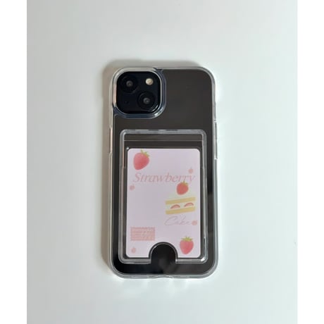 Transparent Card Pocket Case Pink Berry Cream