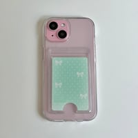 Transparent Card Pocket Case Mint ribbon Dot