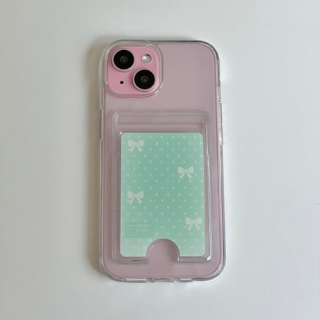 Transparent Card Pocket Case Mint ribbon Dot