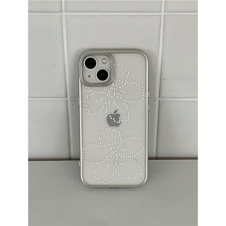 [MagSafe pink ring] Petal Dots Silver Frame Transparent Case