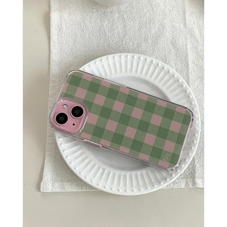 Vintage Check Jelly Hard Case Green
