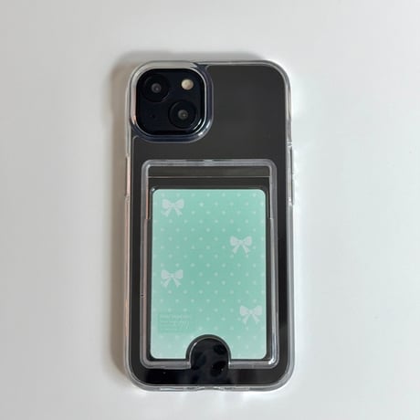 Transparent Card Pocket Case Mint ribbon Dot